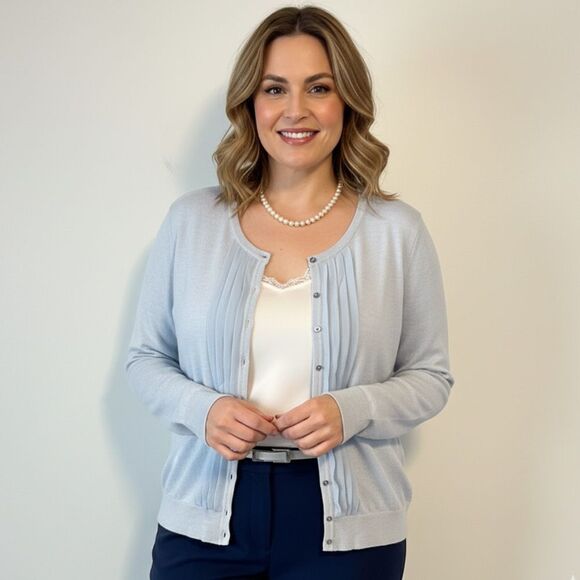Talbots Italian Merino Wool Sweater Cardigan NEW Plus Size 2X Silk Trim - Picture 1 of 7